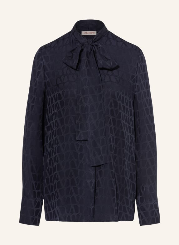 VALENTINO Silk blouse TOILE ICONOGRAPHE with bow DARK BLUE