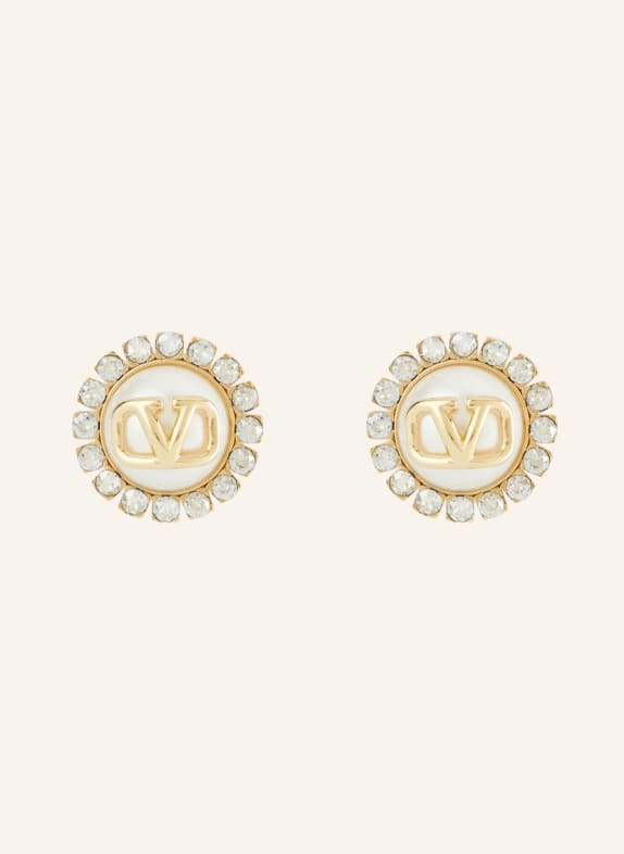 VALENTINO GARAVANI Stud earrings VLOGO SIGNATURE with Swarovski crystals CREAM/ GOLD
