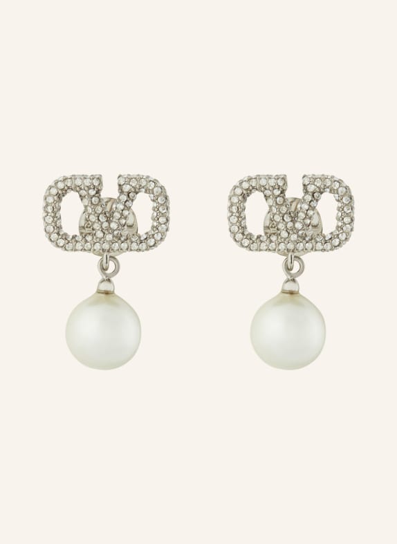 VALENTINO GARAVANI Earrings VLOGO SIGNATURE PEARL with Swarovski crystals SILVER/ WHITE