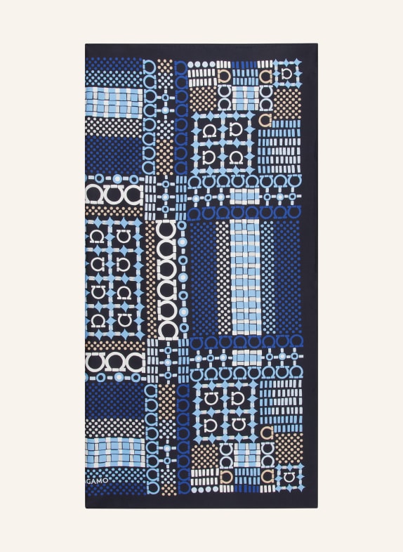 FERRAGAMO Hedvábný šátek TMAVĚ MODRÁ/ MODRÁ/ TMAVĚ MODRÁ
