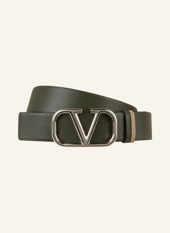 VALENTINO GARAVANI Reversible leather belt VLOGO SIGNATURE OLIVE/ BEIGE