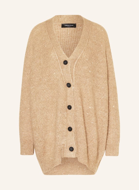 FABIANA FILIPPI Oversized knit cardigan with mohair and sequins CAMEL