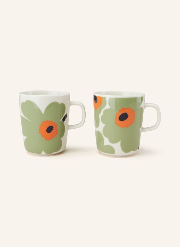 marimekko Set of 2 mugs OIVA/UNIKKO LIGHT GREEN/ WHITE/ ORANGE