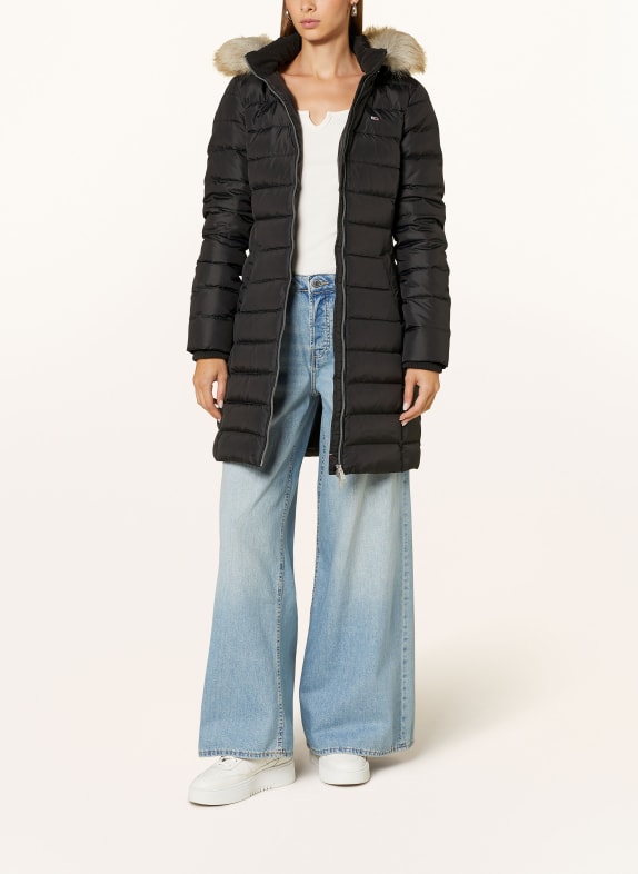 TOMMY JEANS Down coat with detachable faux fur BLACK