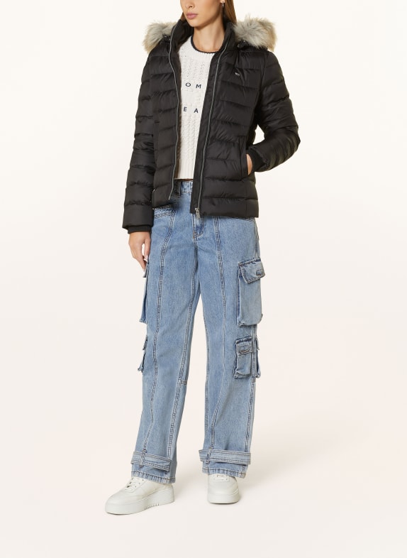 TOMMY JEANS Down jacket with detachable faux fur BLACK