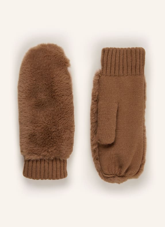 RINO & PELLE Mittens OXO with faux fur CAMEL