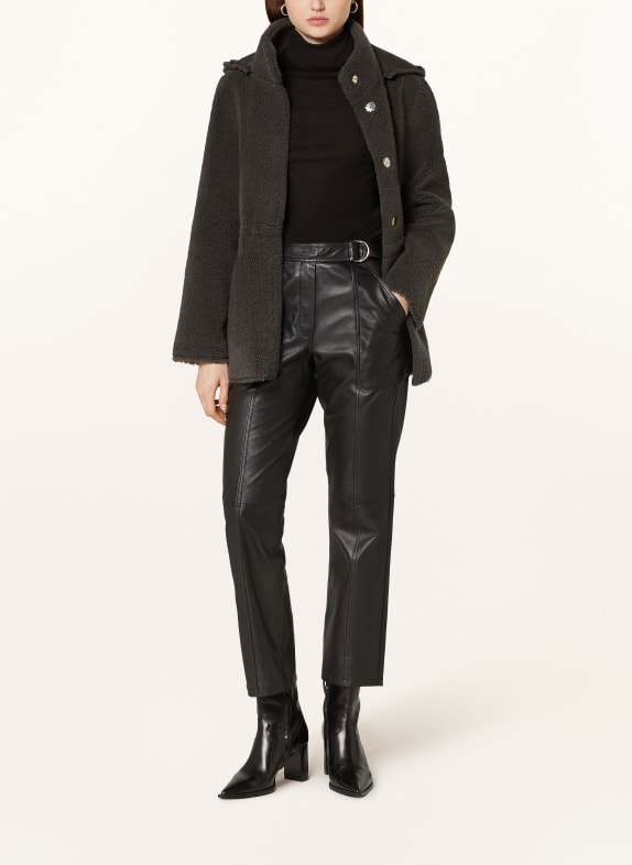 RINO & PELLE Kurtka DUMI z imitacji skóry z dodatkiem sztucznego futra SZAROBRĄZOWY