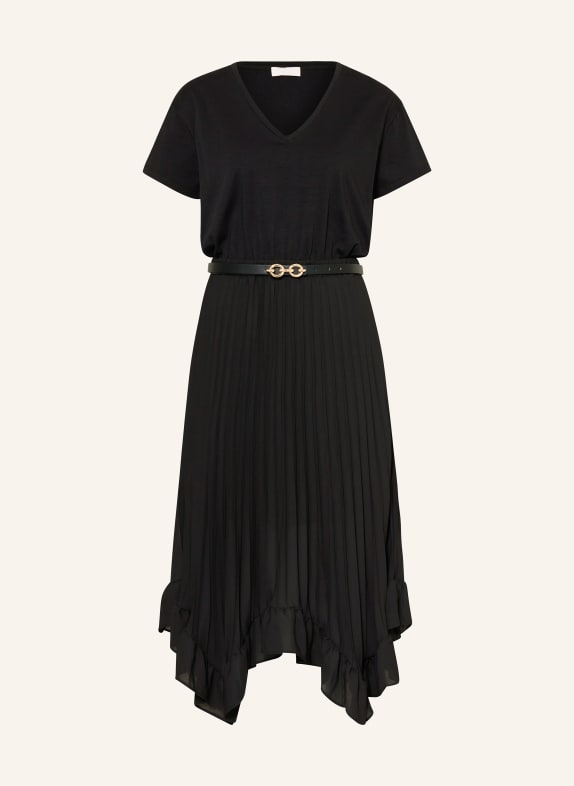 LIU JO Pleated dress in mixed materials BLACK