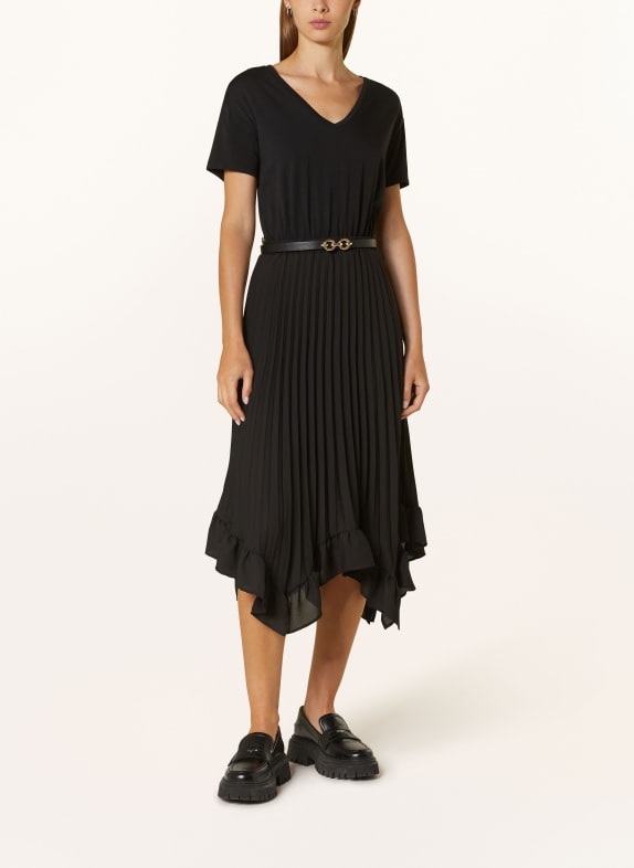 LIU JO Pleated dress in mixed materials BLACK