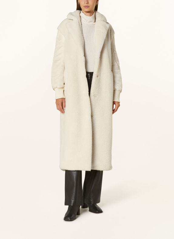 LIU JO Teddyfell-Mantel im Materialmix CREME