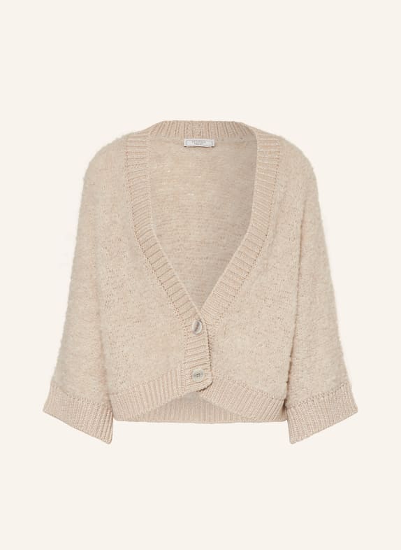 PESERICO Cardigan with 3/4 sleeves and glitter thread BEIGE