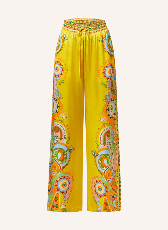 ALÉMAIS Wide leg trousers PINBALL in silk DARK YELLOW