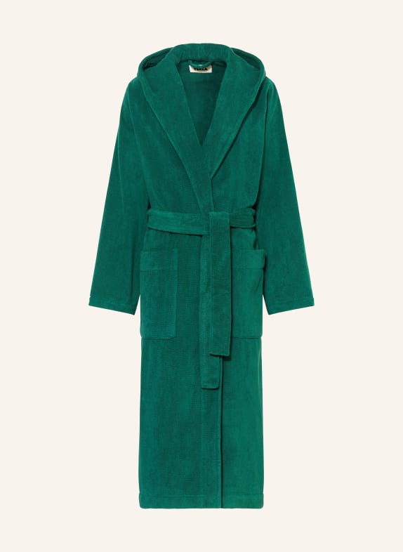 TEKLA Unisex bathrobe TEAL with hood DARK GREEN