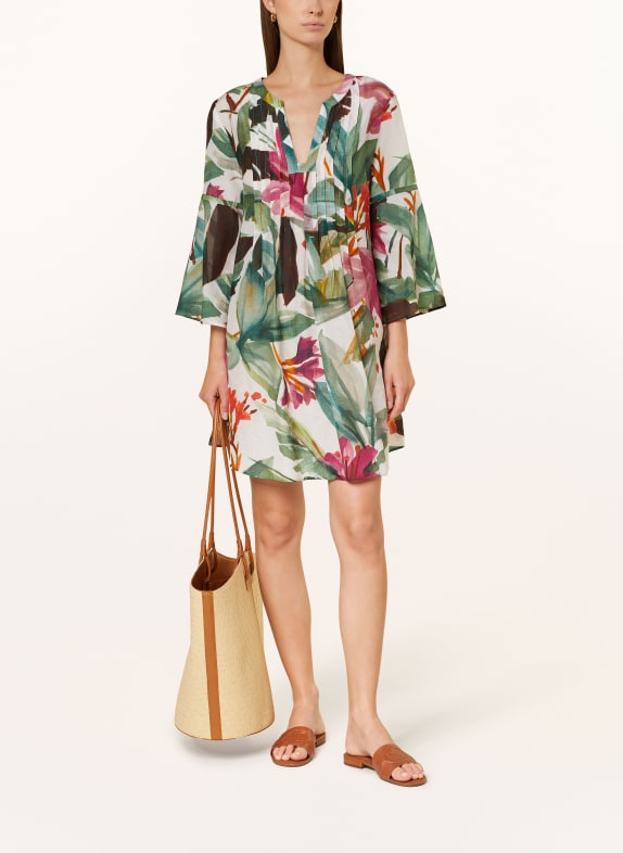 MARYAN MEHLHORN Hedvábná tunika MYSTIC s 3/4 rukávem FUCHSIOVÁ / ZELENÁ / BÍLÁ