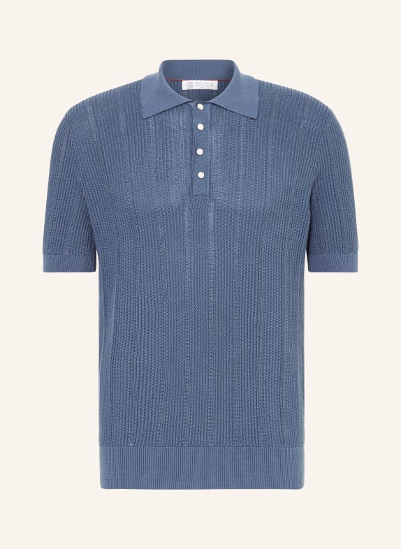 BRUNELLO CUCINELLI Knitted polo shirt BLUE