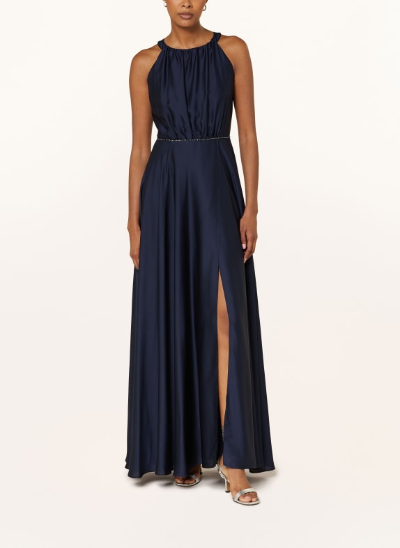 SWING Evening dress in satin with cut-out DARK BLUE