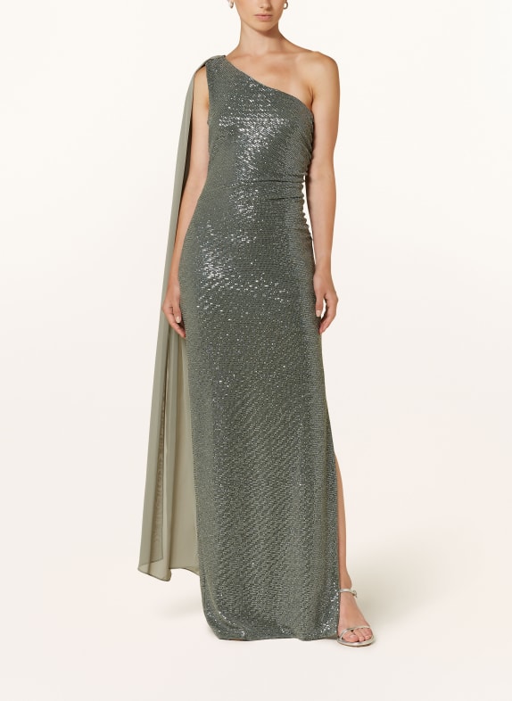 SWING Evening dress with sequins and glitter thread LIGHT GREEN