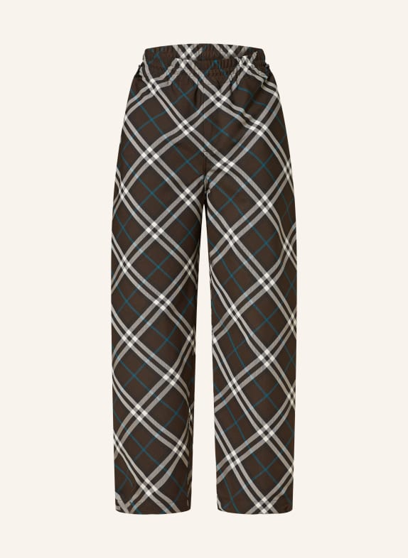 BURBERRY Trousers oversized fit DARK BROWN/ WHITE/ TEAL