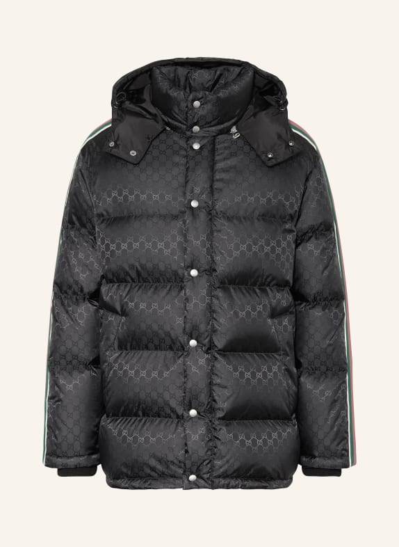 GUCCI Down jacket with tuxedo stripes BLACK/ GREEN/ RED