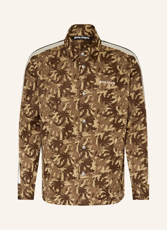 Palm Angels Overshirt with tuxedo stripe BROWN/ DARK BROWN/ CAMEL