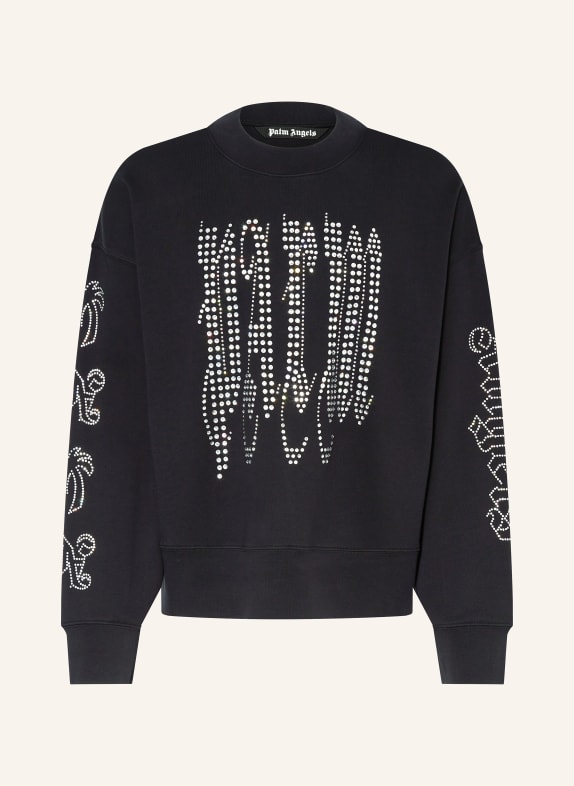 Palm Angels Oversized sweatshirt with decorative gems BLACK/ SILVER