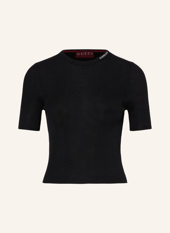 GUCCI Cropped knit shirt with silk 1152 BLACK/MC