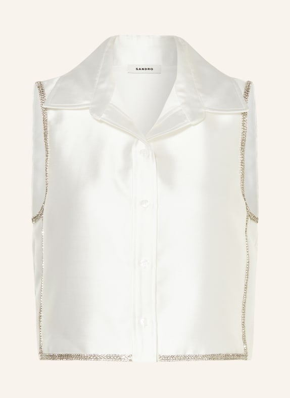 SANDRO Cropped-Weste mit Schmucksteinen WEISS