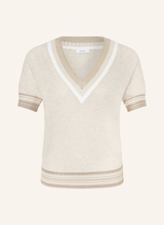 REISS Knit shirt SADIE with linen BEIGE/ WHITE/ ECRU