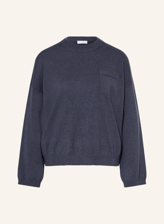 BRUNELLO CUCINELLI Cashmere-Pullover mit Schmucksteinen BLAU