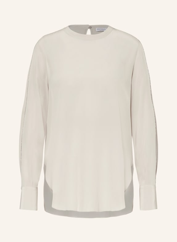 BRUNELLO CUCINELLI Shirt blouse in silk with decorative gems LIGHT GRAY