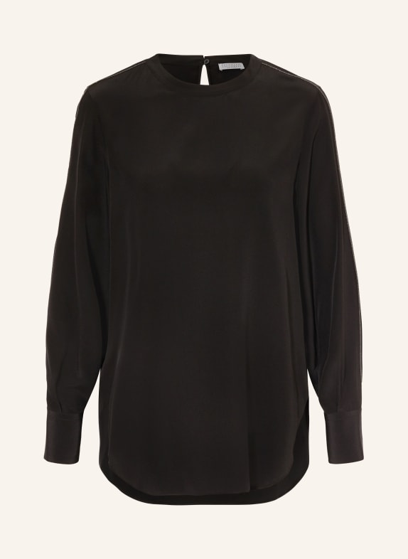 BRUNELLO CUCINELLI Shirt blouse in silk with decorative gems BLACK