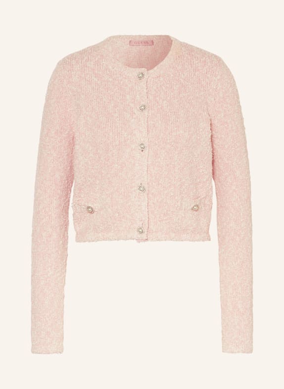 GUESS Strickjacke DOROTHY mit Glitzergarn und Schmucksteinen ROSA/ WEISS