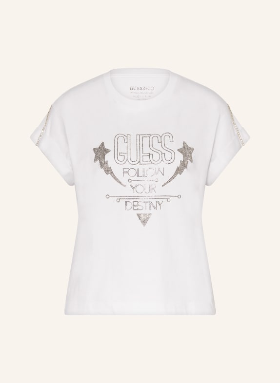 GUESS T-Shirt mit Schmucksteinen WEISS