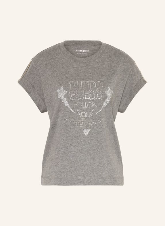 GUESS T-Shirt mit Schmucksteinen GRAU
