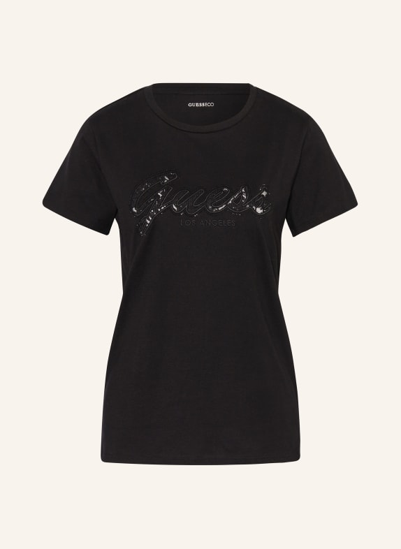 GUESS T-Shirt mit Schmucksteinen SCHWARZ