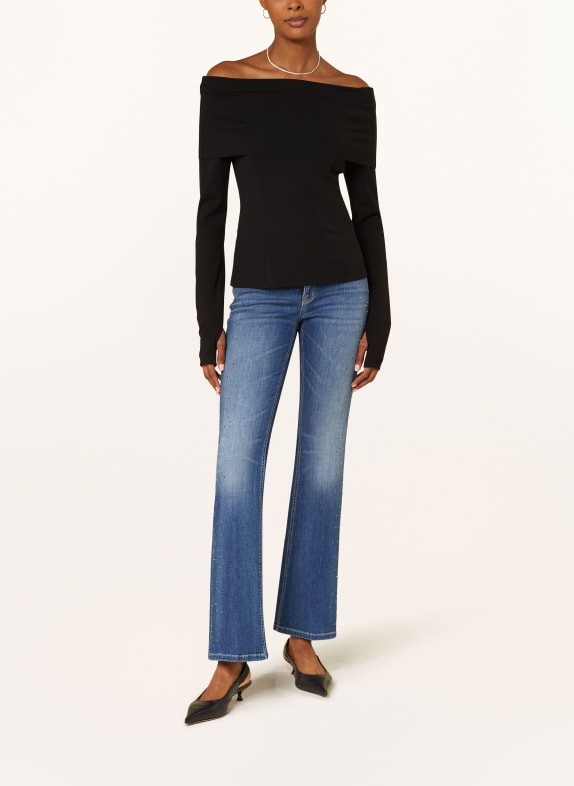 CAMBIO Flared Jeans PARIS mit Schmucksteinen BLAU