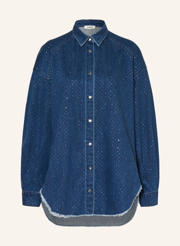 SANDRO Jeansbluse mit Schmucksteinen BLAU