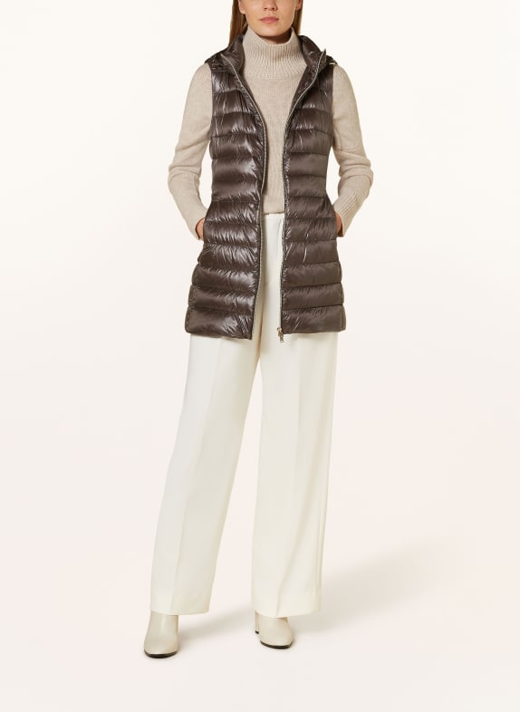 HERNO Lightweight down vest SIRENA with detachable hood TAUPE