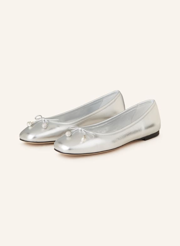 JIMMY CHOO Ballerinas ELME mit Schmucksteinen und Perlen SILBER