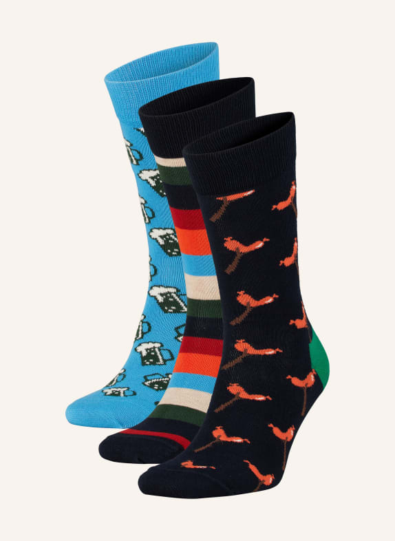 Happy Socks 3-pack socks WURST AND BEER with gift box 6500 navy