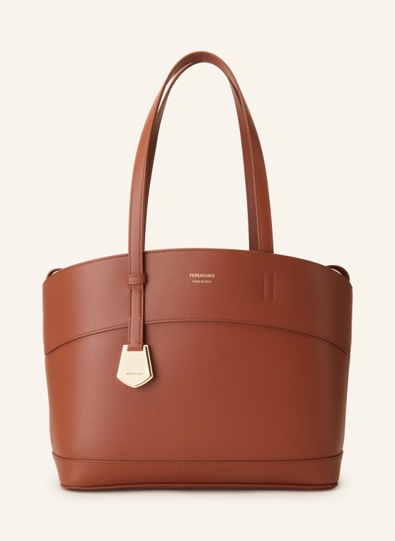 FERRAGAMO Shopper CHARMING mit Pouch COGNAC