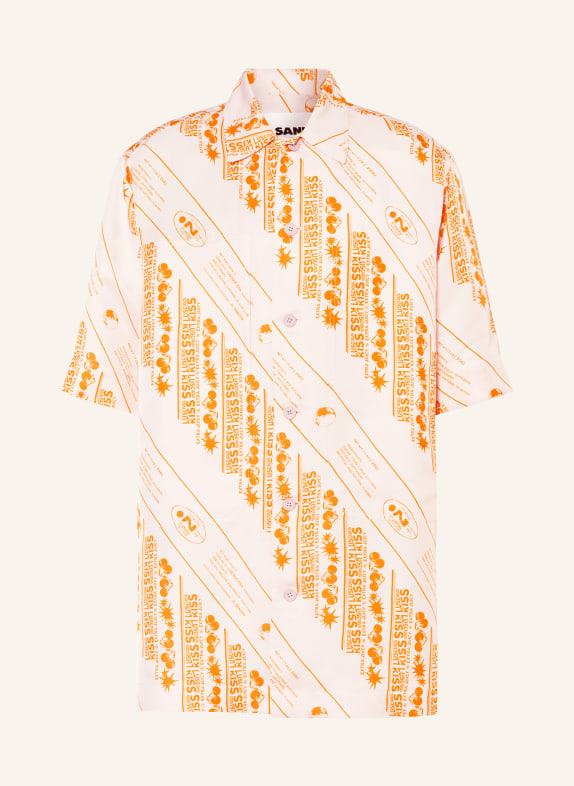 JIL SANDER Oversized short sleeve shirt comfort fit with silk LIGHT PINK/ ORANGE