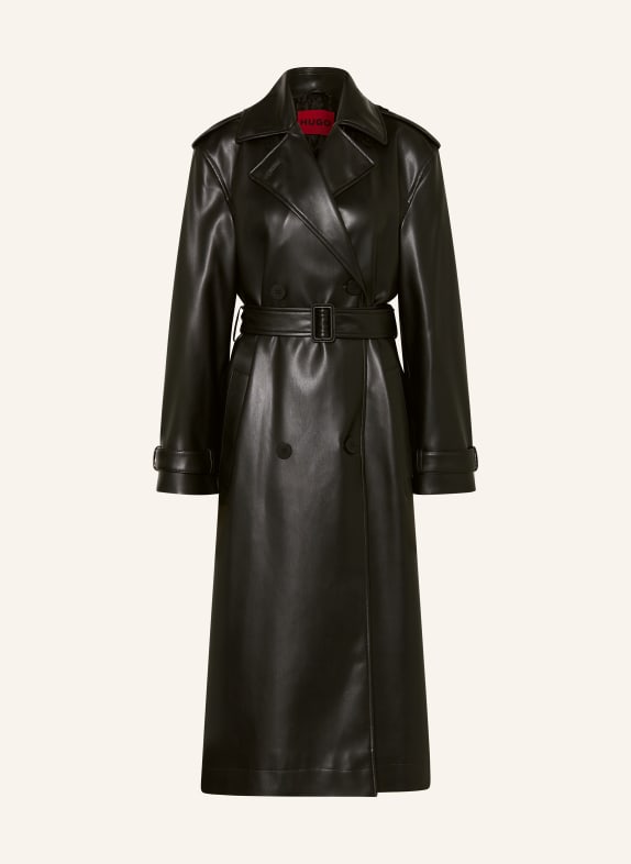 HUGO Trench coat MALITTA in leather look BLACK
