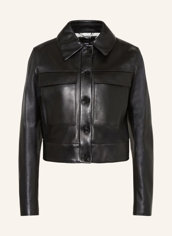 BOSS Leather jacket SADENIA BLACK