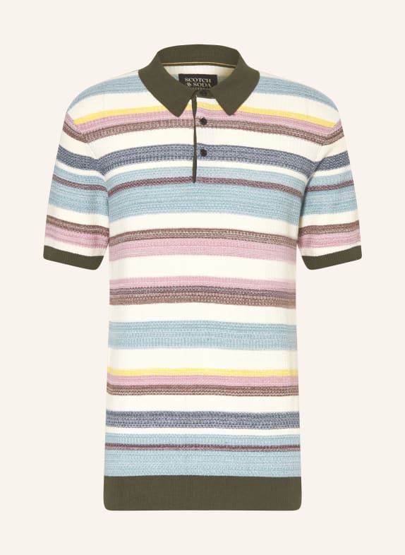SCOTCH & SODA Úpletová polokošile BÍLÁ/ ŽLUTÁ/ TMAVĚ MODRÁ