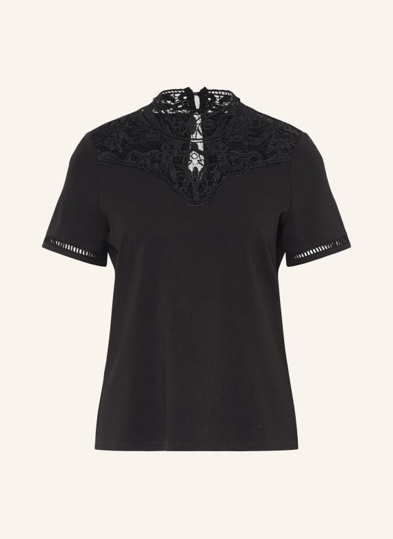 oui T-Shirt mit Lochspitze SCHWARZ