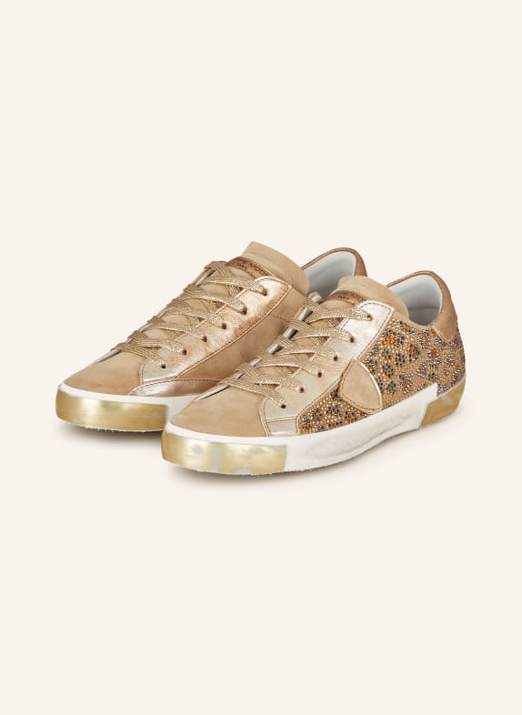 PHILIPPE MODEL Sneakers PRSX with decorative gems CAMEL/ GOLD/ ROSE GOLD