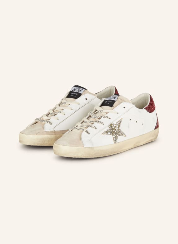 GOLDEN GOOSE Sneaker SUPER-STAR mit Pailletten WEISS/ DUNKELROT/ SILBER