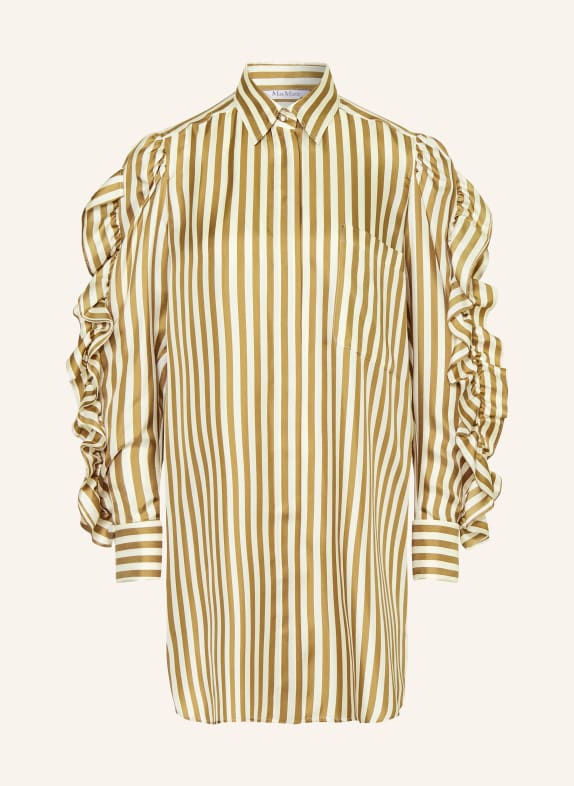 Max Mara Hemdblusenkleid MANNA aus Seide mit Rüschen WEISS/ COGNAC