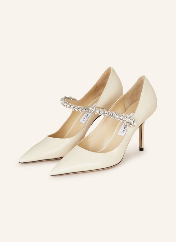 JIMMY CHOO Slingback pumps BING 85 with decorative gems ECRU